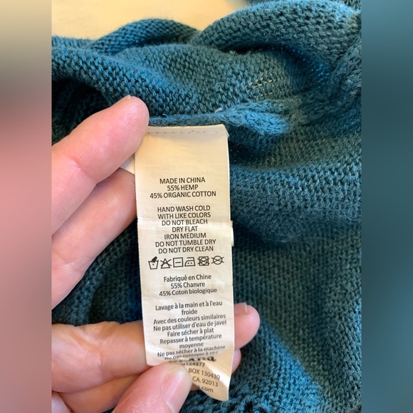 Prana Teal Green Cowl Neck Hemp and organic cotton Top with sheer Back size S - Picture 8 of 8